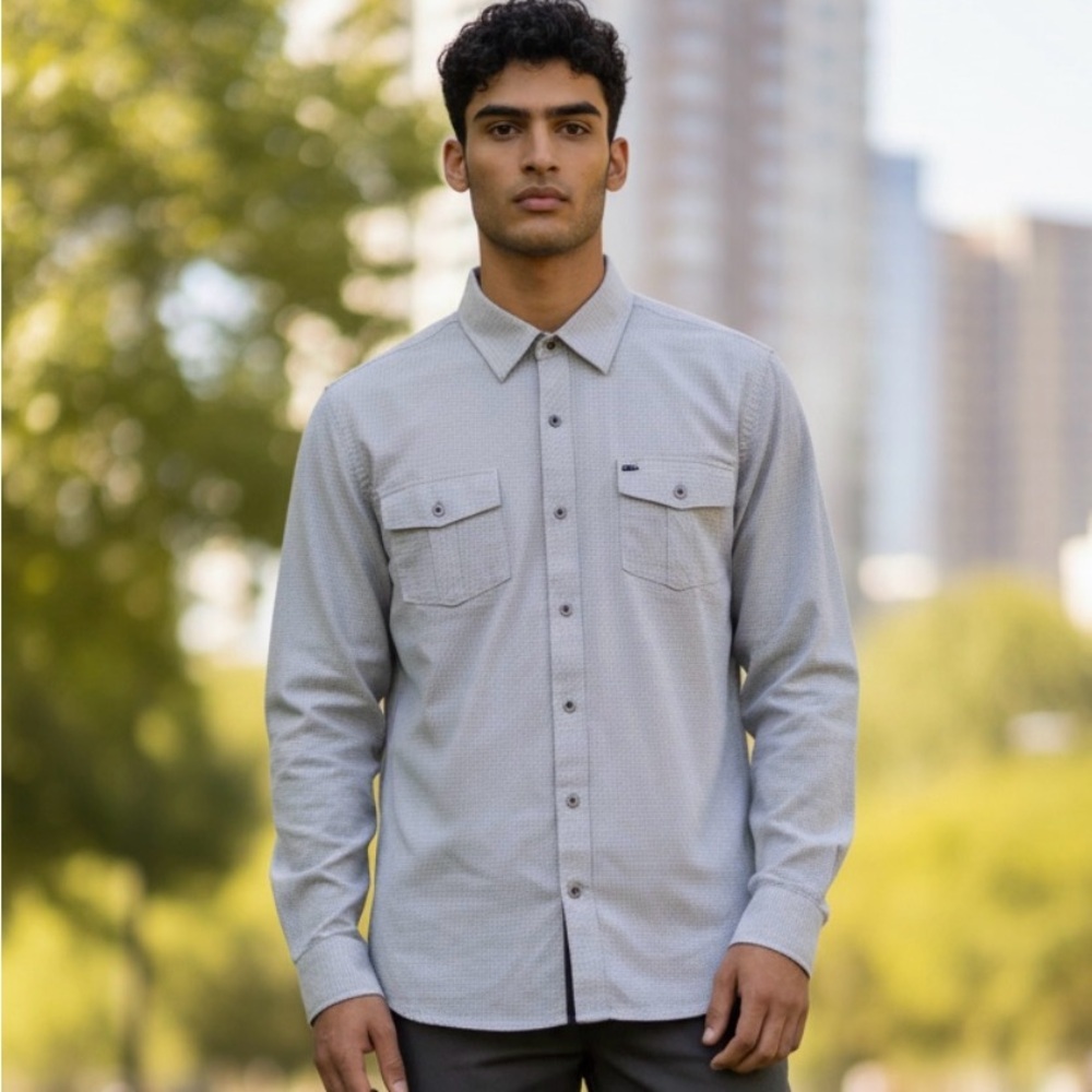 Rock & Republic Men’s Gray  Button Up Long Sleeve Cotton Dress Shirt‎ Large
